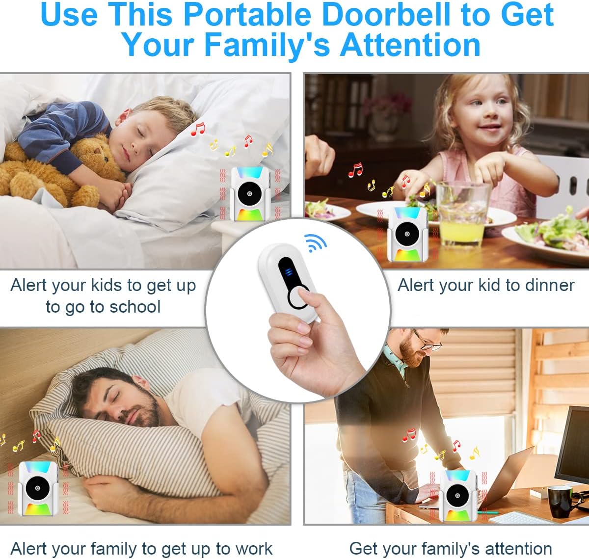 CallToU Wireless Doorbell Battery Operated Vibrating LED Flashing for Home Hearing Impaired Doorbell chime Kit,Battery Powered 4 Working Modes 5 Volume Level CallToU