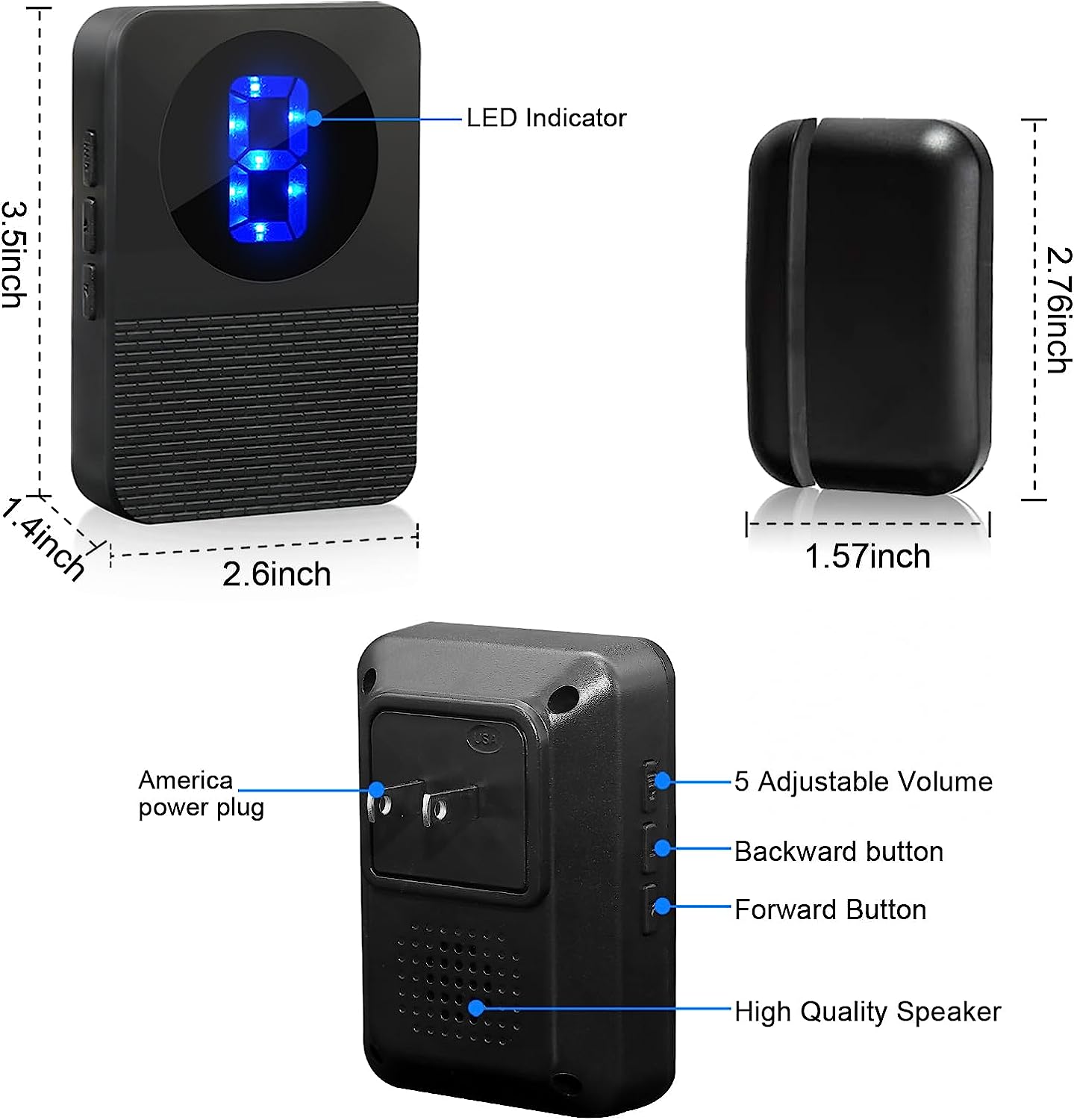 CallToU Wireless Door Chime for Business When Entering Door Sensor with 55 Chimes 5 Adjustable Volume Mute Mode Alert with LED Indicators 1 Receivers +1 Sensors CallToU