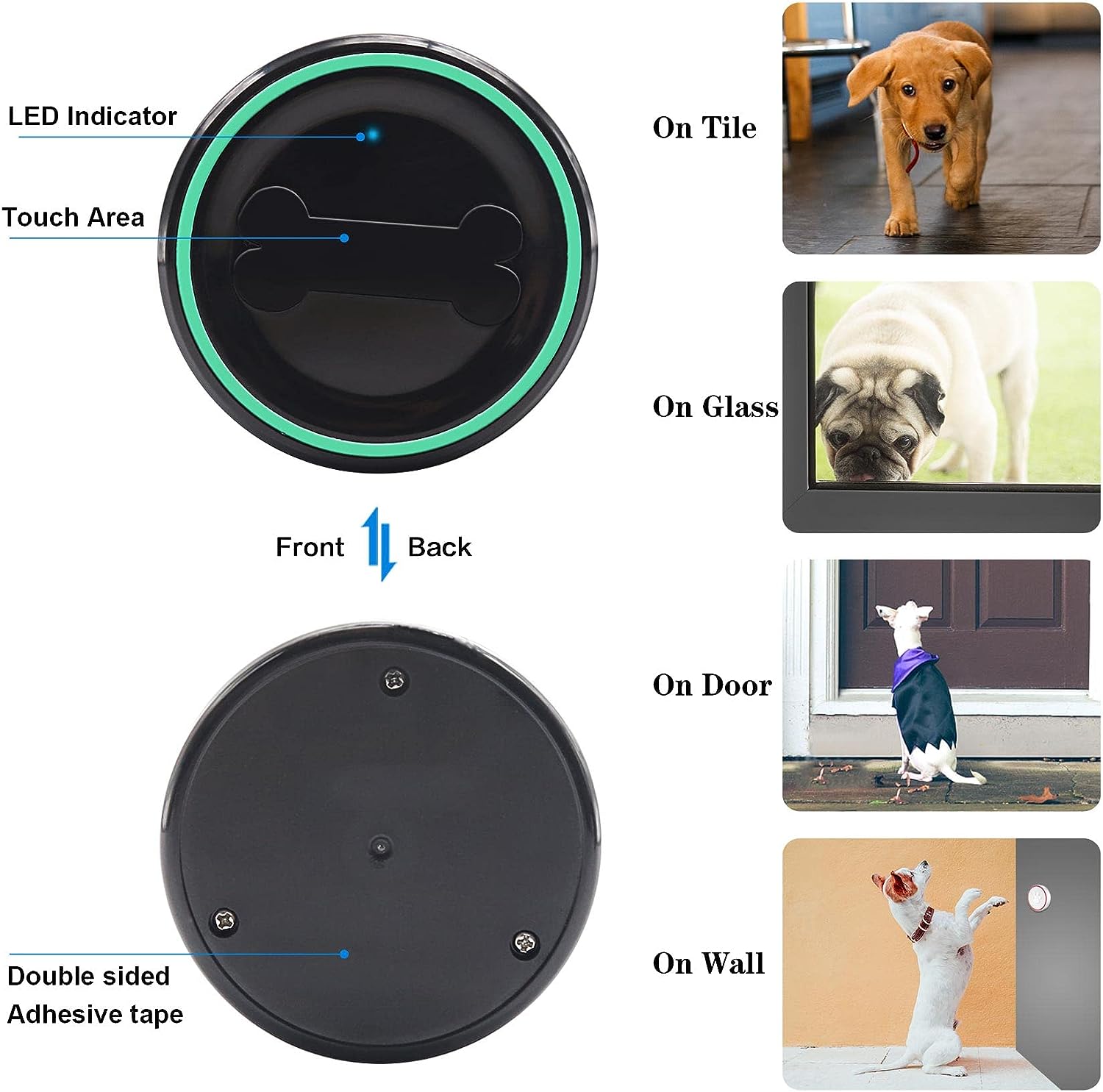 CallTou Dog Door Bell Smart Doggy Doorbell for Potty Training/Go Outside/Housebreaking 4 Waterproof Touch Buttons 1 Number Display Receivers CallToU