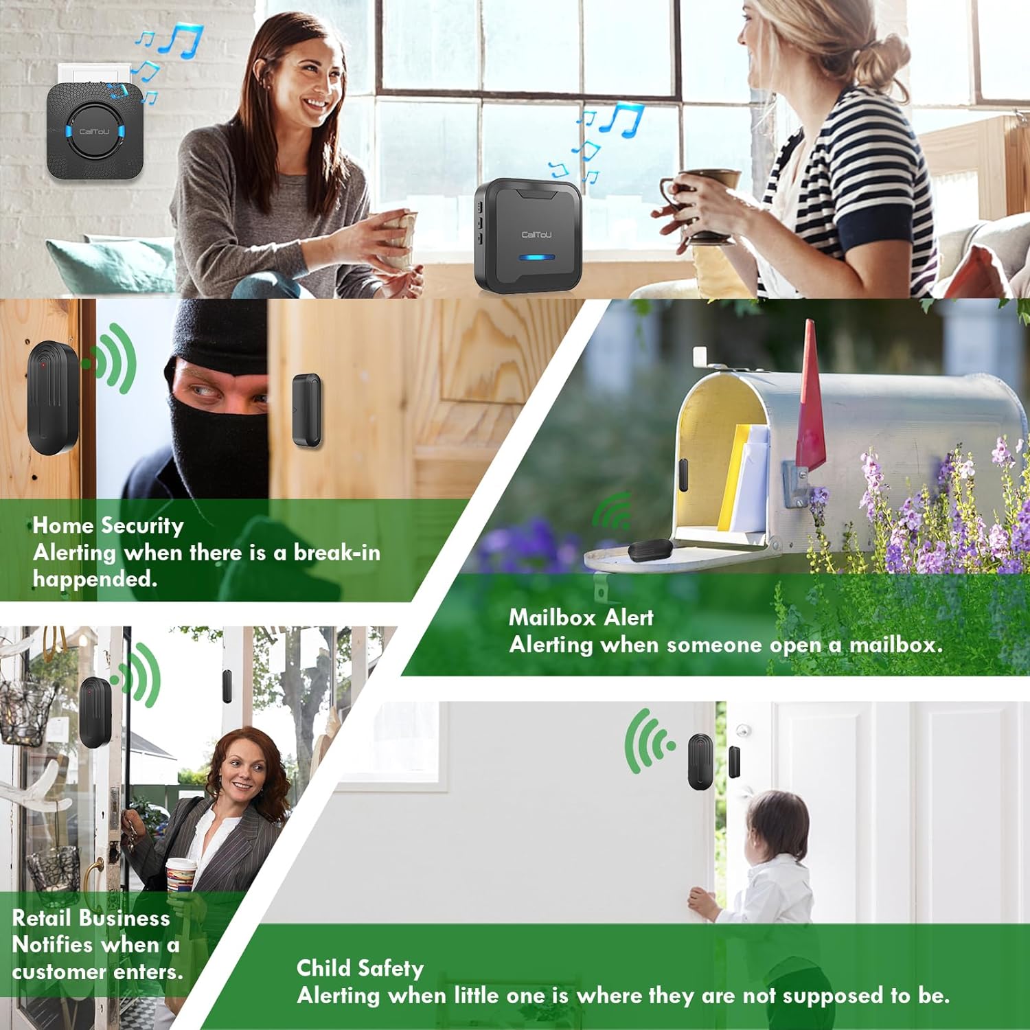 DAYTECH Wireless Caregiver Pager Door Alarms Portable Door Sensor Alarm for Elderly/Business/Home
