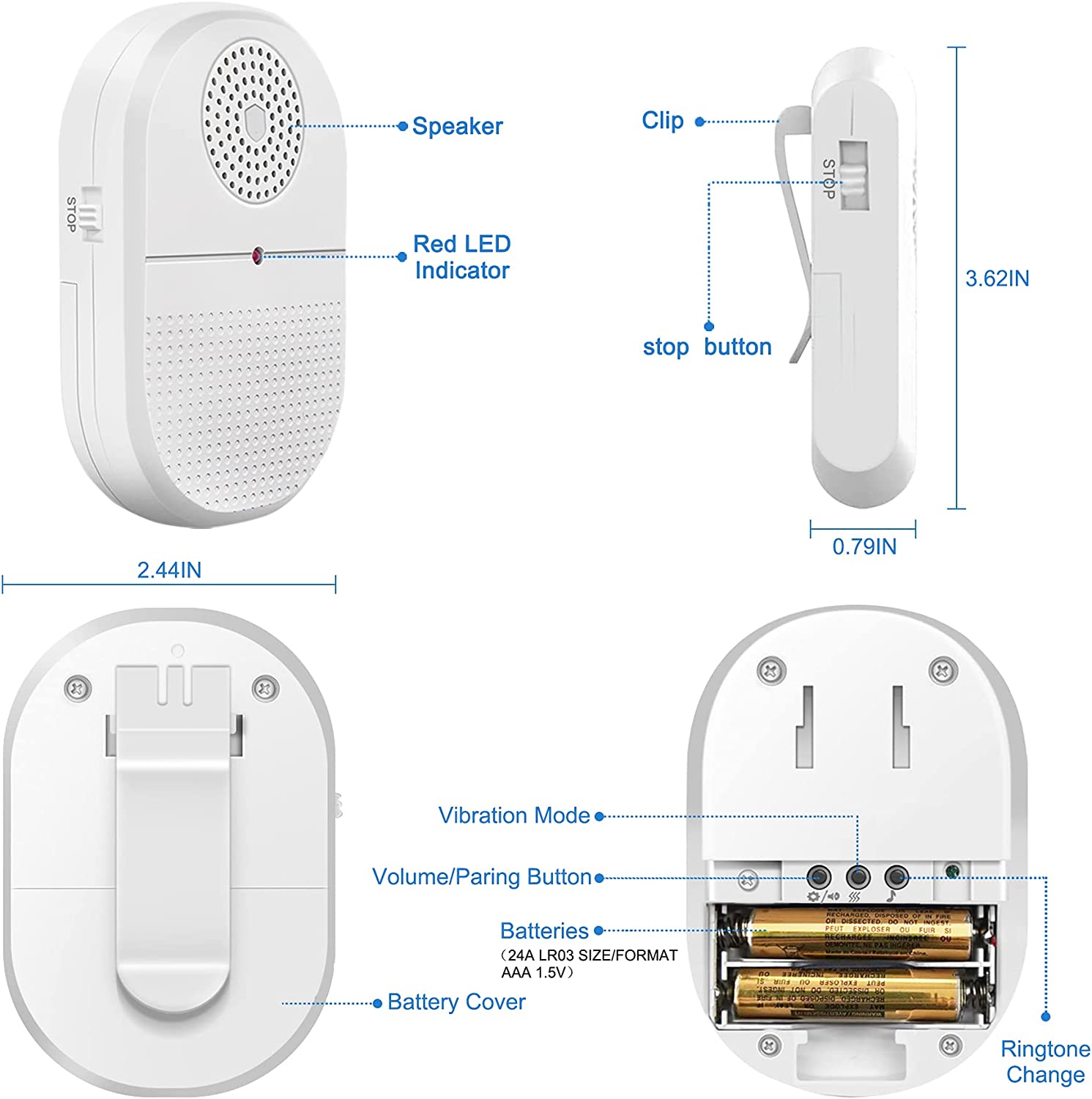 CallToU Bed Sensor Alarm Caregiver Pager Motion Sensor Alert Room Fall Prevention for Elderly Kids with 1 Motion Detector and 1 Receiver CallToU