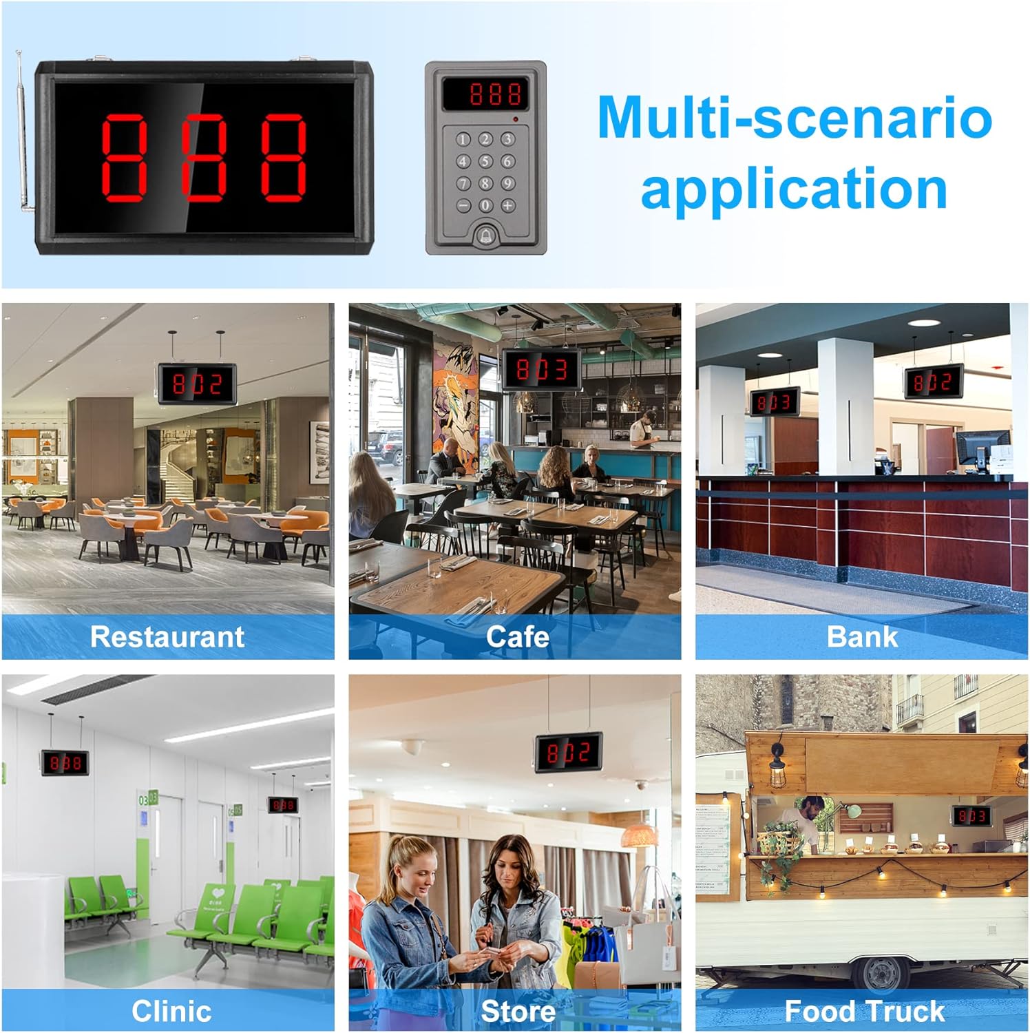Daytech Wireless Queue System - Restaurant & Clinic Paging - 3-Digit Display - Plug & Play - Long Range - No More Tedious Queues