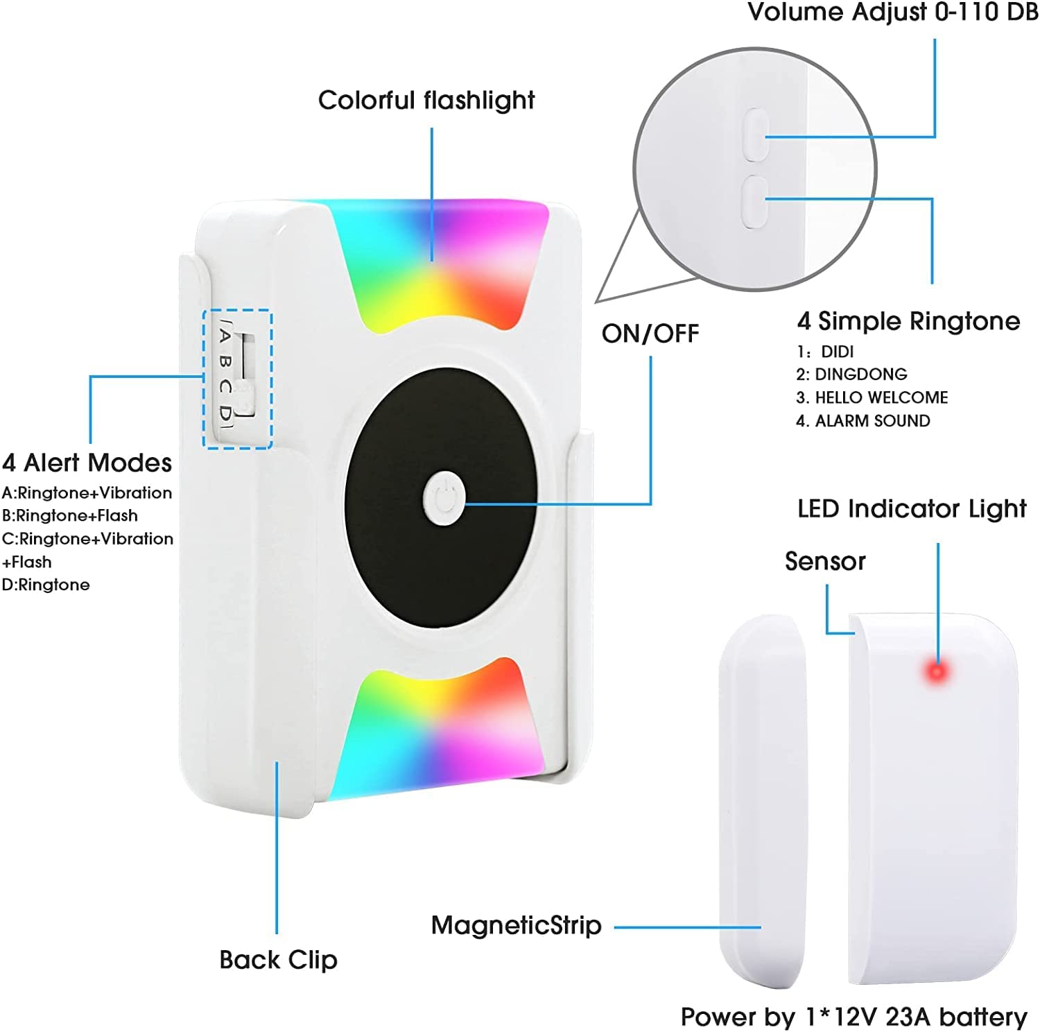 CallToU Door Chime,Wireless Door Sensor Portable Door Entry Chime with Vibrating Flashing Light CallToU