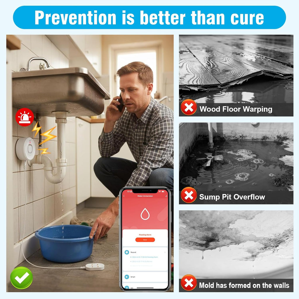 Daytech Smart WiFi Water Leak Detector with Instant Alerts & 110dB Alarm