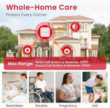 Daytech IP66 Waterproof watch button with adjustable nylon Velcro strap, CR2032 battery, and low power reminder. Comfortable, durable, and perfect for caregiver alerts.