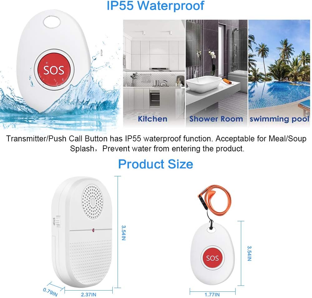 Daytech Wireless Caregiver Pager Call Button - IP65 Waterproof Nurse A ...